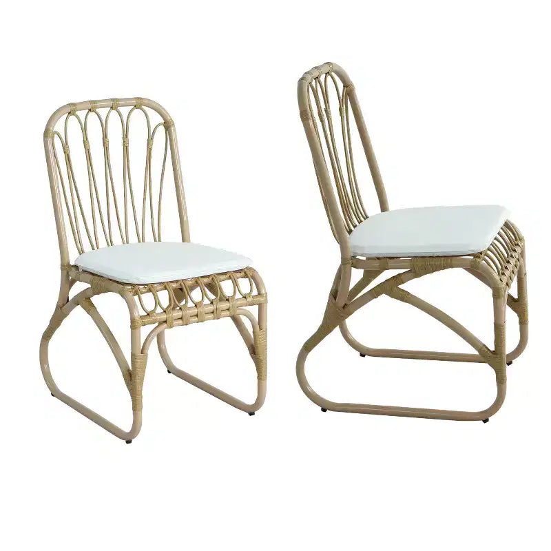 Set of 2 Outdoor PE Wicker Dining Chairs with Washable Cushion, Natural Rattan for Patio, Garden