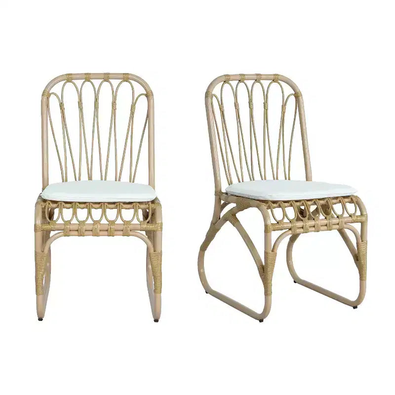 Set of 2 Outdoor PE Wicker Dining Chairs with Washable Cushion, Natural Rattan for Patio, Garden