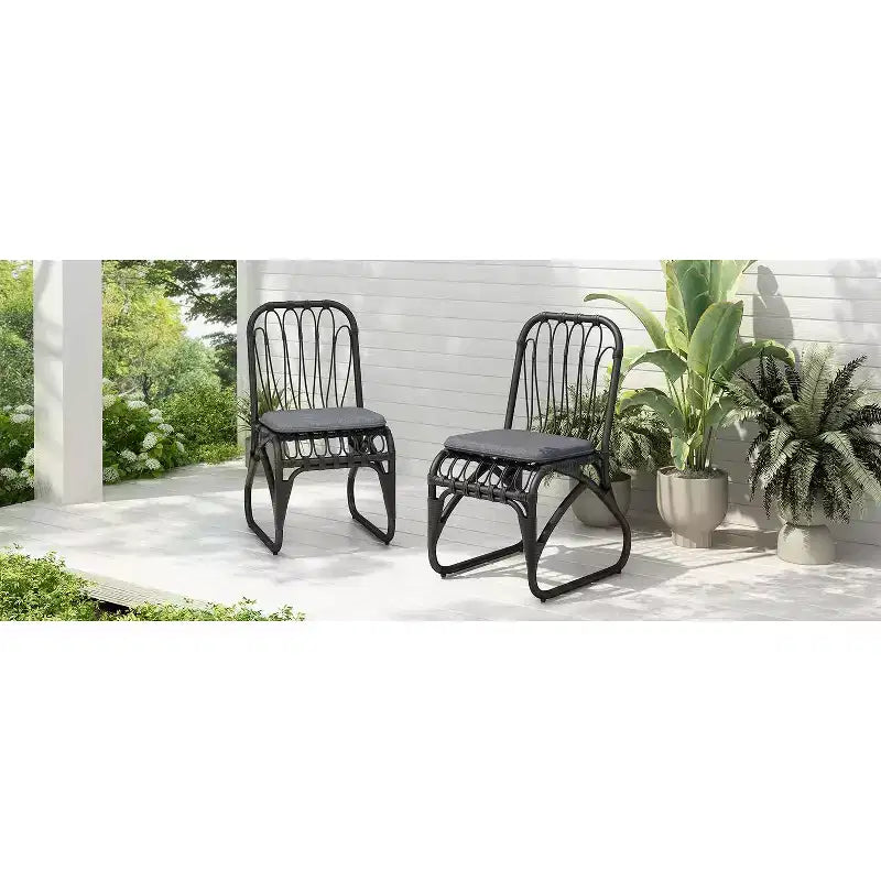 Set of 2 Outdoor PE Wicker Dining Chairs with Washable Cushion, Gray Rattan for Patio, Garden