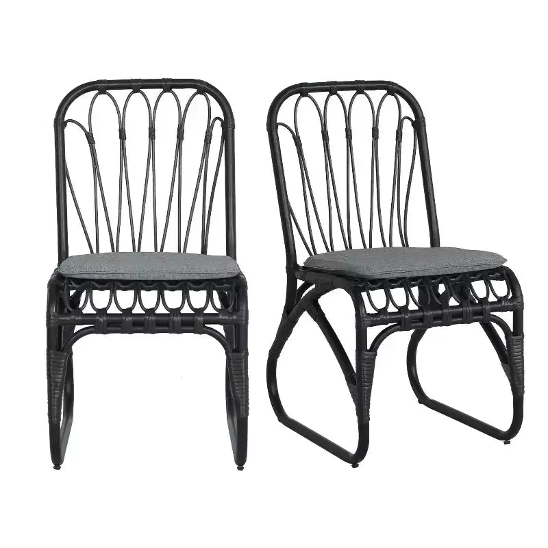 Set of 2 Outdoor PE Wicker Dining Chairs with Washable Cushion, Gray Rattan for Patio, Garden