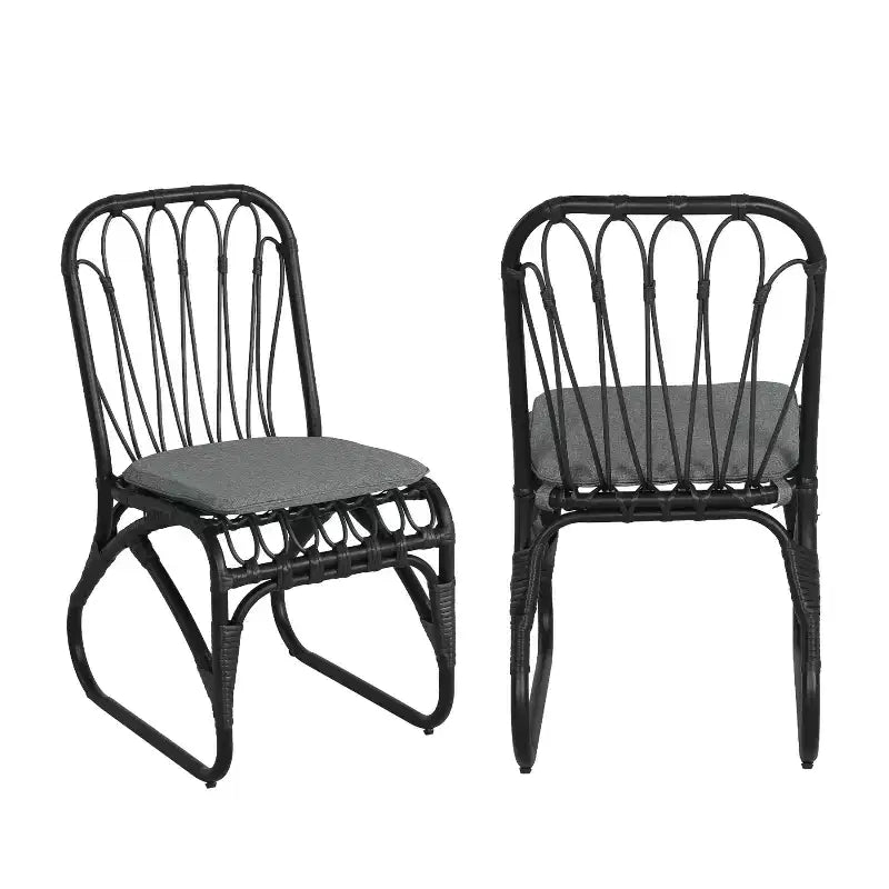 Set of 2 Outdoor PE Wicker Dining Chairs with Washable Cushion, Gray Rattan for Patio, Garden