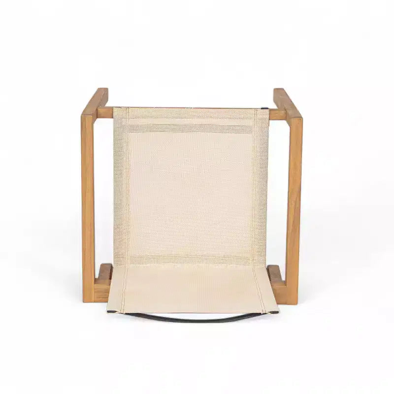 Set of 2 Dining Chairs, Teak Frame & Beige Textile Cushions for Dining Room, Patio