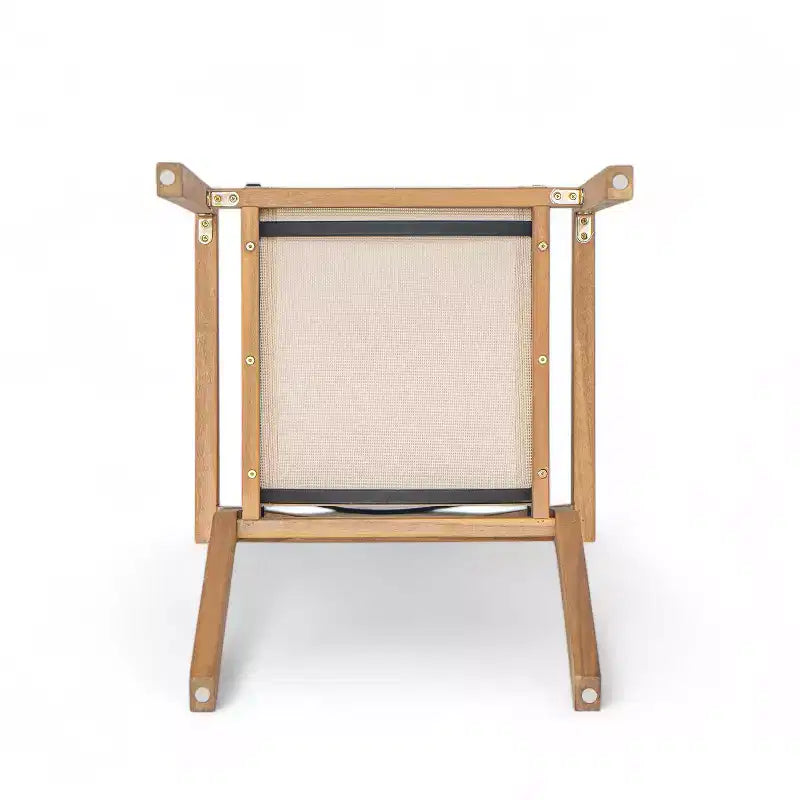 Set of 2 Dining Chairs, Teak Frame & Beige Textile Cushions for Dining Room, Patio