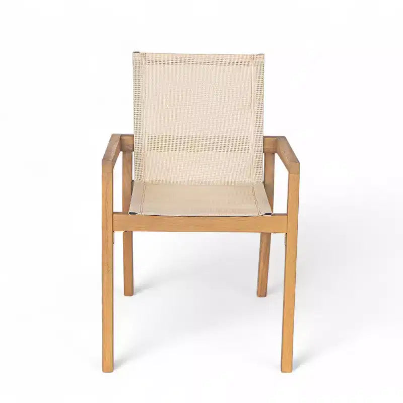 Set of 2 Dining Chairs, Teak Frame & Beige Textile Cushions for Dining Room, Patio