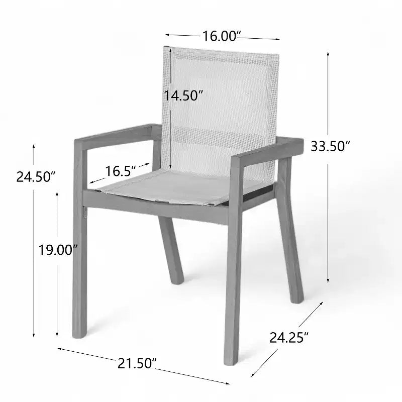 Set of 2 Dining Chairs, Teak Frame & Beige Textile Cushions for Dining Room, Patio