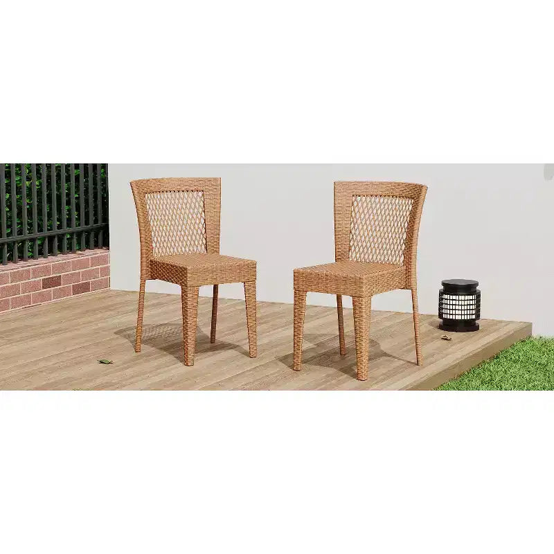Set of 2 Stackable Side Chairs, KD Design, Light Brown, Space-Saving for Kitchen & Dining