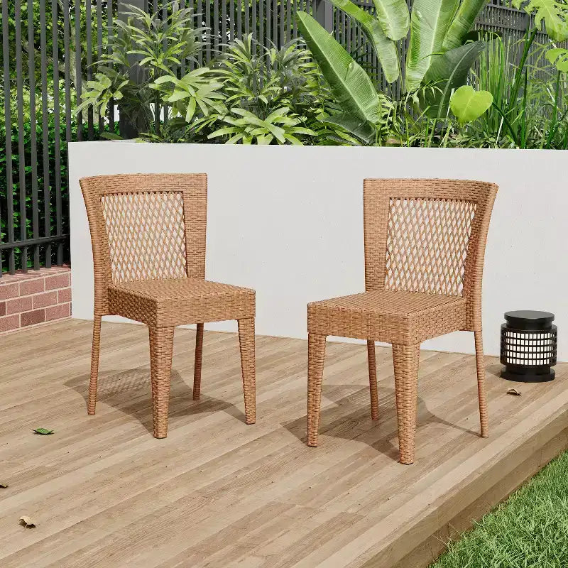 Set of 2 Stackable Side Chairs, KD Design, Light Brown, Space-Saving for Kitchen & Dining