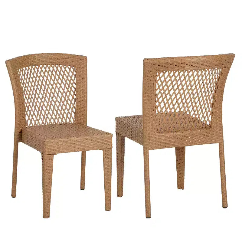 Set of 2 Stackable Side Chairs, KD Design, Light Brown, Space-Saving for Kitchen & Dining