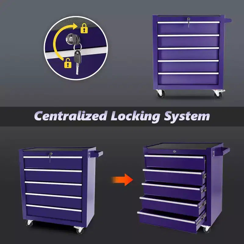 5-Drawer Rolling Tool Chest with Wheels, Heavy Duty Lockable Tool Storage Cabinet Organizer for Garage, Workshop & Warehouse