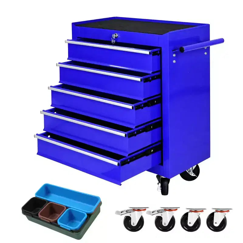 Coffre à outils roulant à 5 tiroirs avec roues, armoire de rangement d'outils verrouillable robuste pour garage, atelier et entrepôt