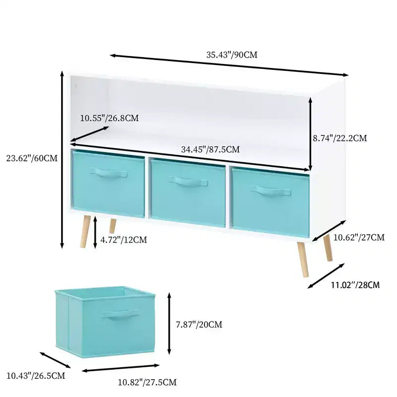 Kids Bookshelf with Collapsible Fabric Drawers, Toy Storage Cabinet Organizer, White and Pink