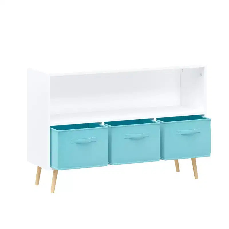 Kids Bookshelf with Collapsible Fabric Drawers, Toy Storage Cabinet Organizer, White and Pink