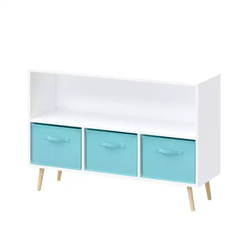 Kids Bookshelf with Collapsible Fabric Drawers, Toy Storage Cabinet Organizer, White and Pink