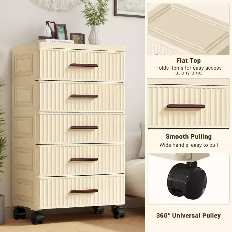 4-Level Plastic Drawer Cabinet with Wheels, Rollable Storage Organizer for Bedroom, Office, Home