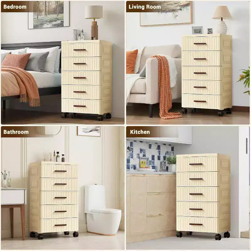 4-Level Plastic Drawer Cabinet with Wheels, Rollable Storage Organizer for Bedroom, Office, Home