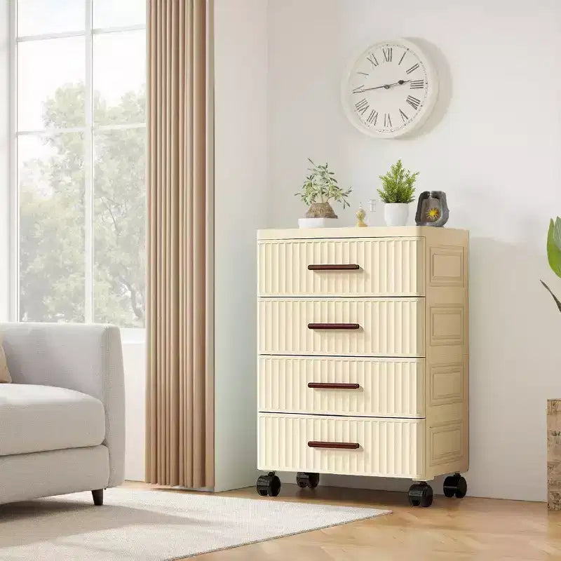 4-Level Plastic Drawer Cabinet with Wheels, Rollable Storage Organizer for Bedroom, Office, Home