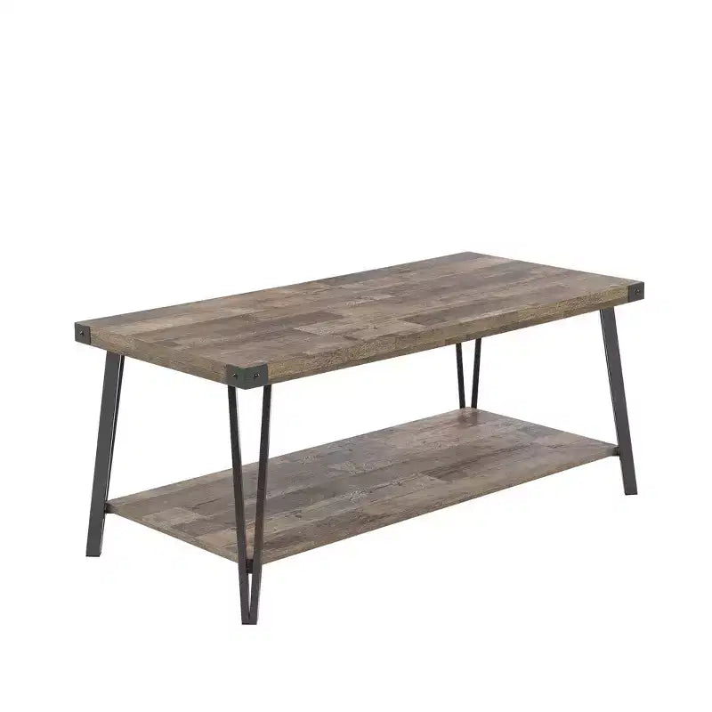 Modern Storage Coffee Table with Powder-Coated Metal Frame & Lower Shelf