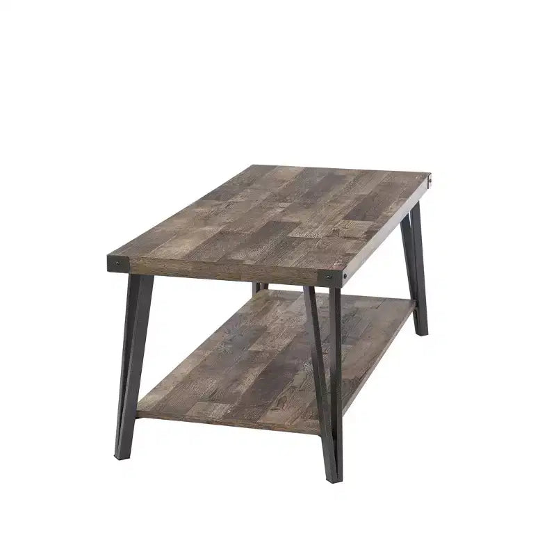 Modern Storage Coffee Table with Powder-Coated Metal Frame & Lower Shelf