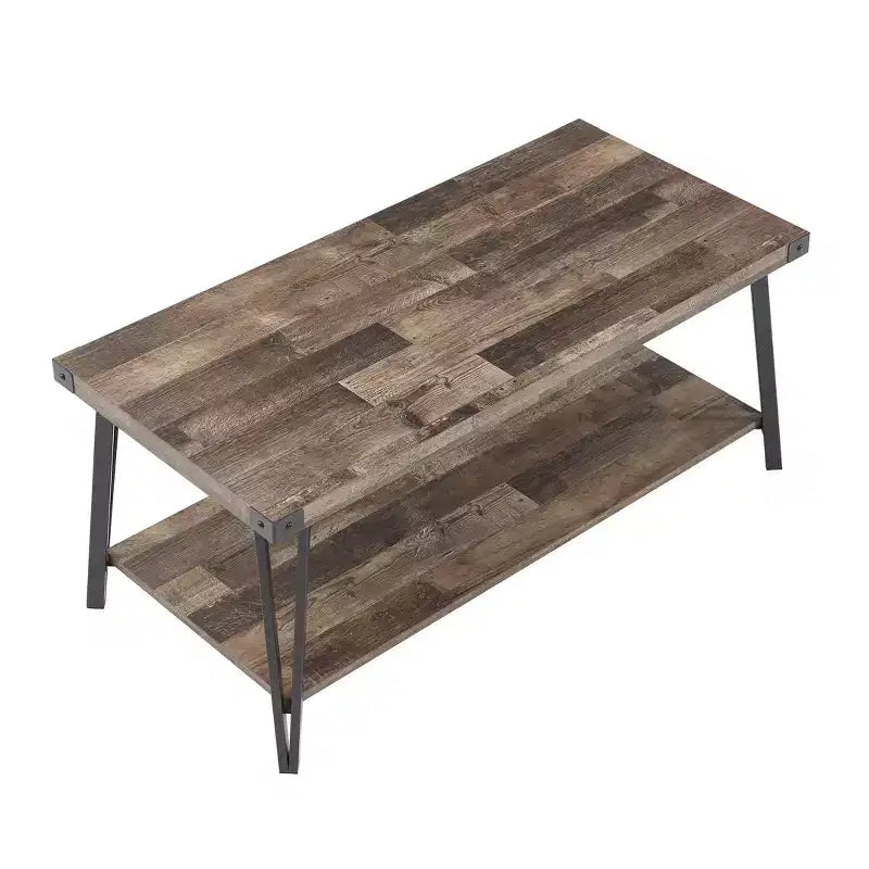 Modern Storage Coffee Table with Powder-Coated Metal Frame & Lower Shelf