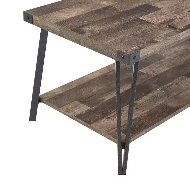 Modern Storage Coffee Table with Powder-Coated Metal Frame & Lower Shelf