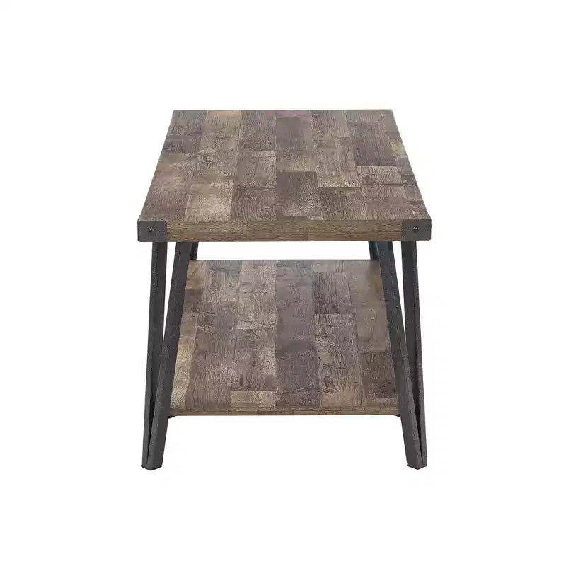 Modern Storage Coffee Table with Powder-Coated Metal Frame & Lower Shelf