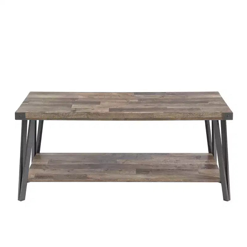 Modern Storage Coffee Table with Powder-Coated Metal Frame & Lower Shelf