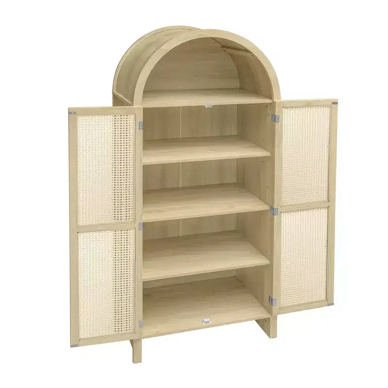 71" Arched Kitchen Pantry Cabinet with Rattan Doors, 2 Drawers & Adjustable Shelves