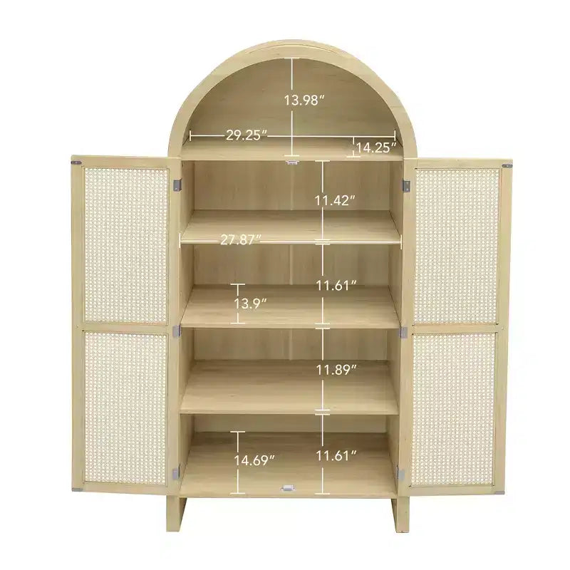 71" Arched Kitchen Pantry Cabinet with Rattan Doors, 2 Drawers & Adjustable Shelves