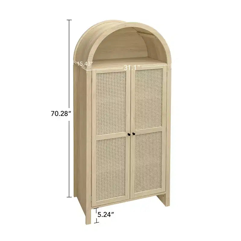 71" Arched Kitchen Pantry Cabinet with Rattan Doors, 2 Drawers & Adjustable Shelves