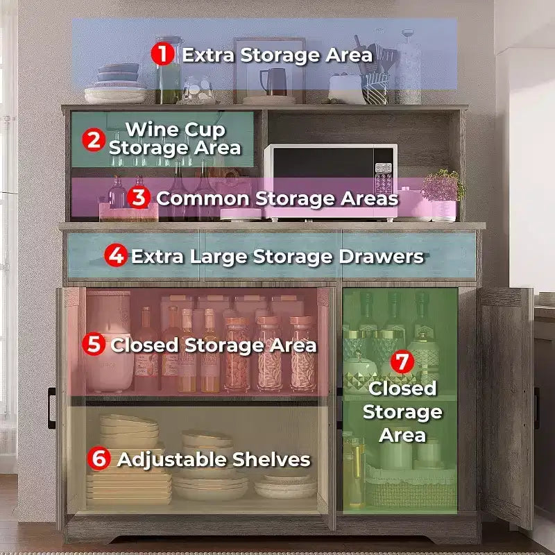 Farmhouse Sideboard Buffet with Microwave Stand, Barn Doors Buffet Storage Cabinet with Drawers and Shelves, Wood Coffee Bar Cabinet