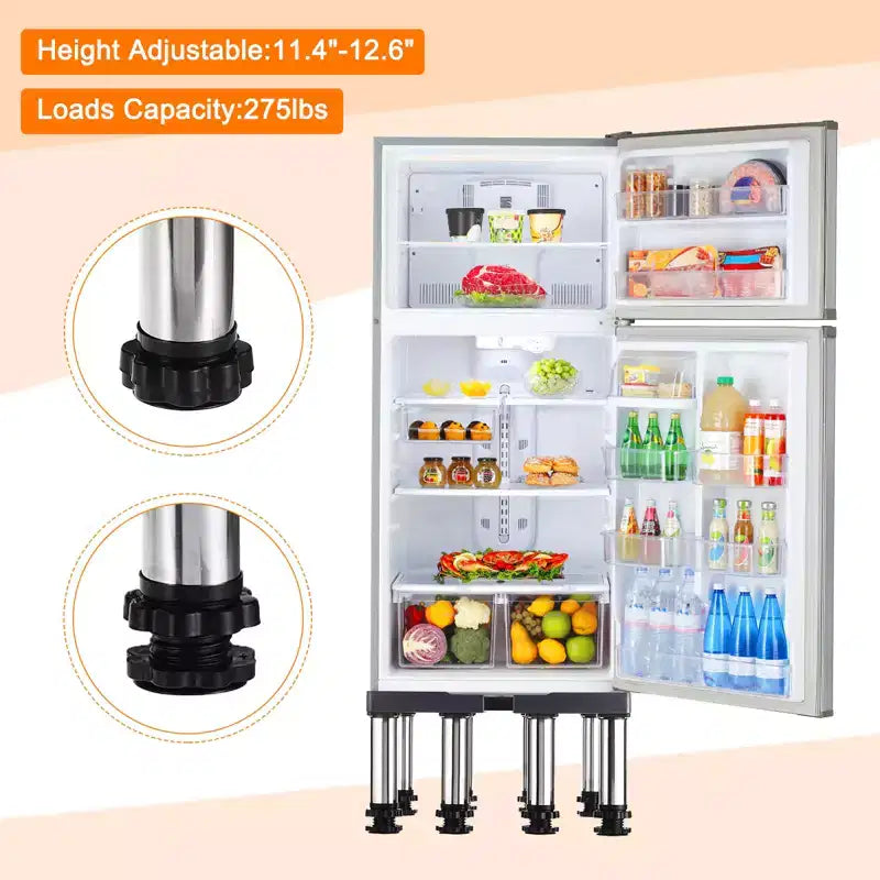 8-Foot Adjustable Mini Fridge Stand with Anti-Vibration Pads, 275 lbs Capacity