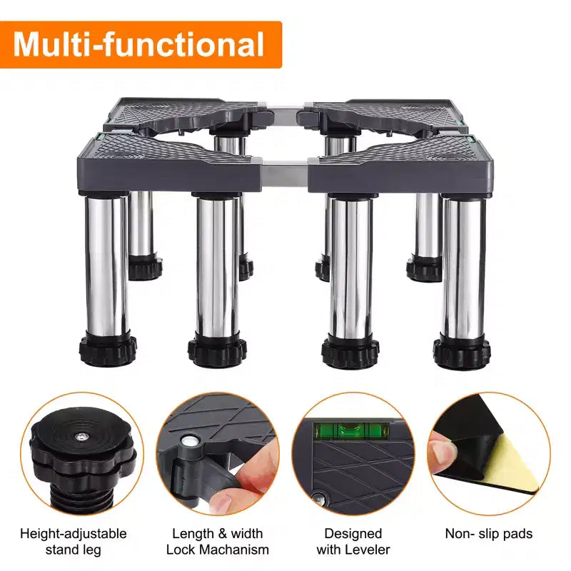 8-Foot Adjustable Mini Fridge Stand with Anti-Vibration Pads, 275 lbs Capacity