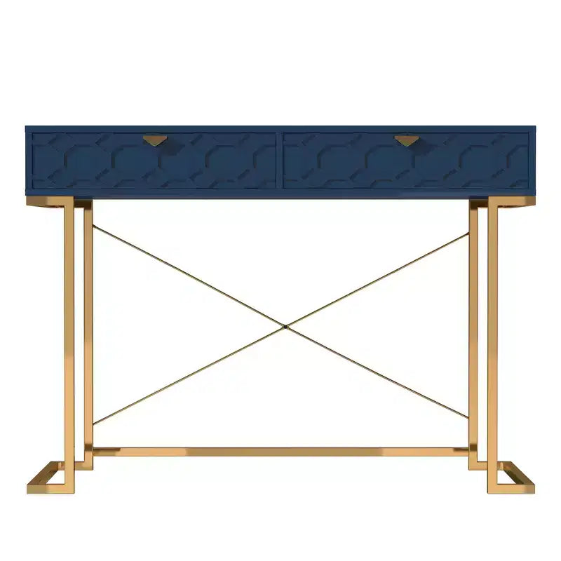 42" Modern Console Table Writing Desk with 2 Drawers and Gold Handles