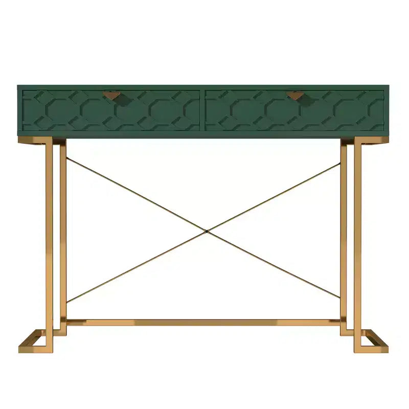 42" Modern Console Table Writing Desk with 2 Drawers and Gold Handles