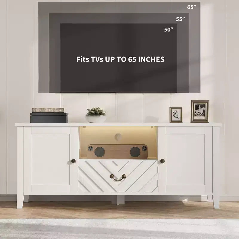 Farmhouse TV Stand for TV up to 70 Inch, Media Console with V-Shaped Pattern Drawer