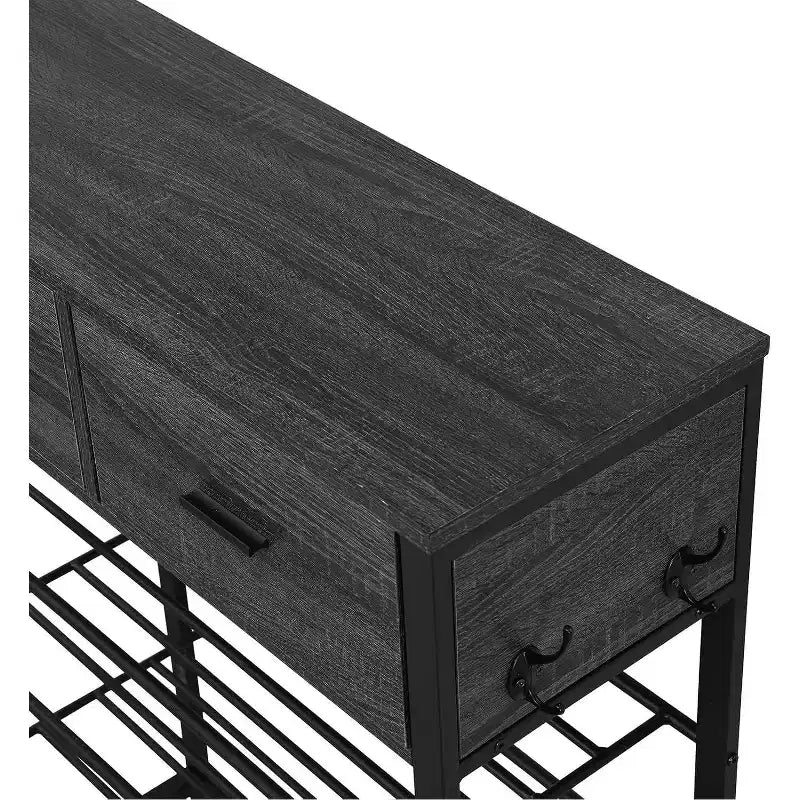 Space-Saving Shoe Rack Organizer, 4-Tier Shelves + 2 Drawers, 31.5 Wide Entryway Storage Unit with Hooks, Modern Design