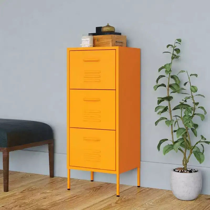 Mustard Yellow Steel Storage Cabinet with 3 Drawers, 16.7"x13.8"x40"