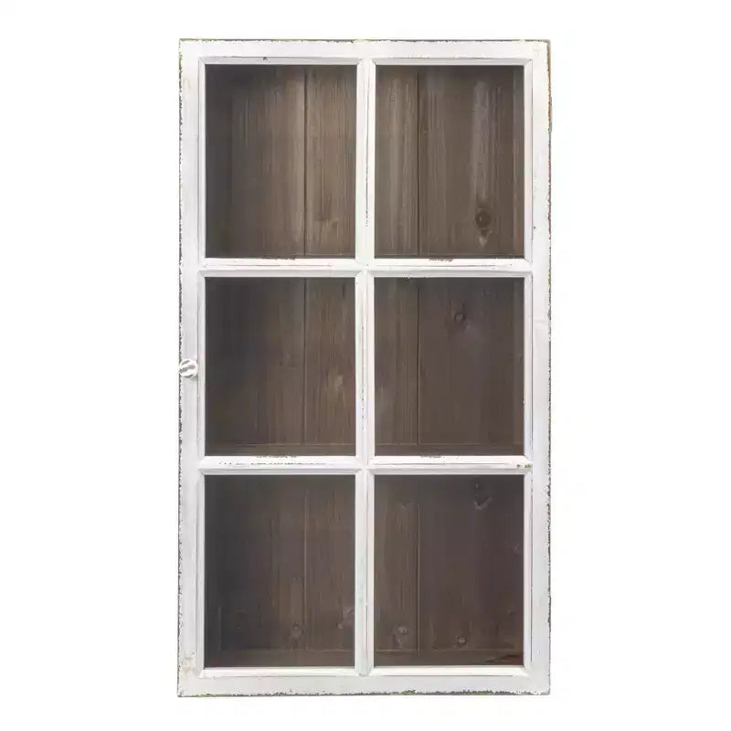 Antique White Wood Wall Cabinet with 3 Shelves and Glass Doors