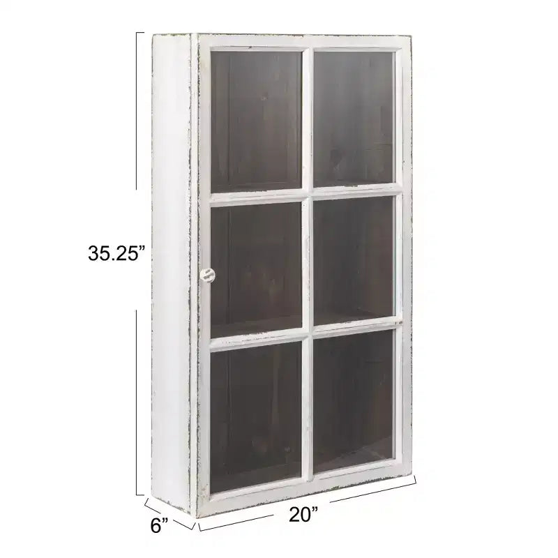 Antique White Wood Wall Cabinet with 3 Shelves and Glass Doors