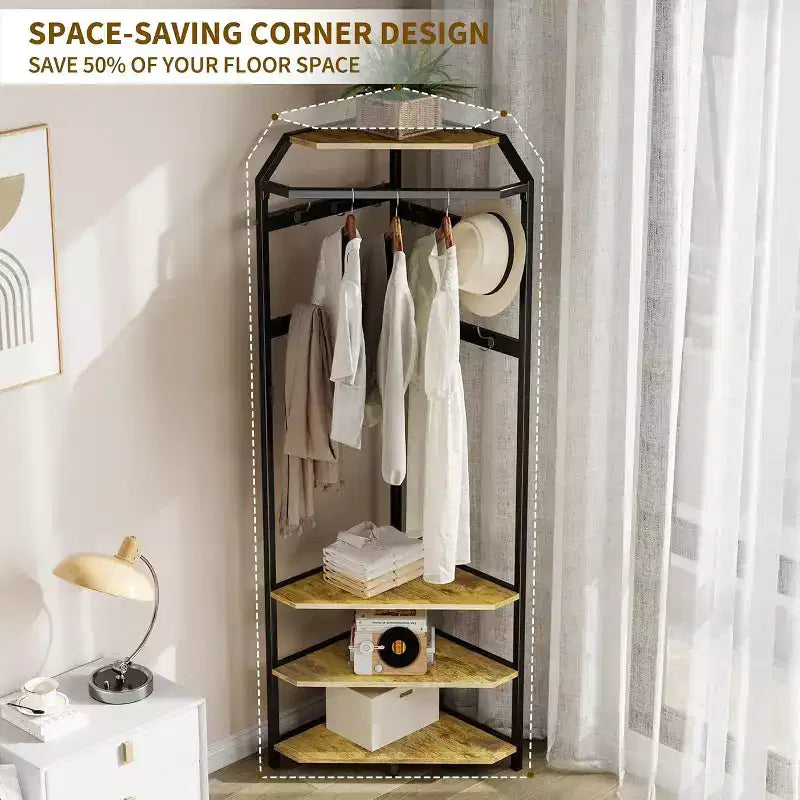 Multi-Level Corner Coat Rack, Entryway Hall Tree with Shoe Storage & 12 Hooks, 3-Tier Shelves for Compact Spaces in Bedroom/Living Room