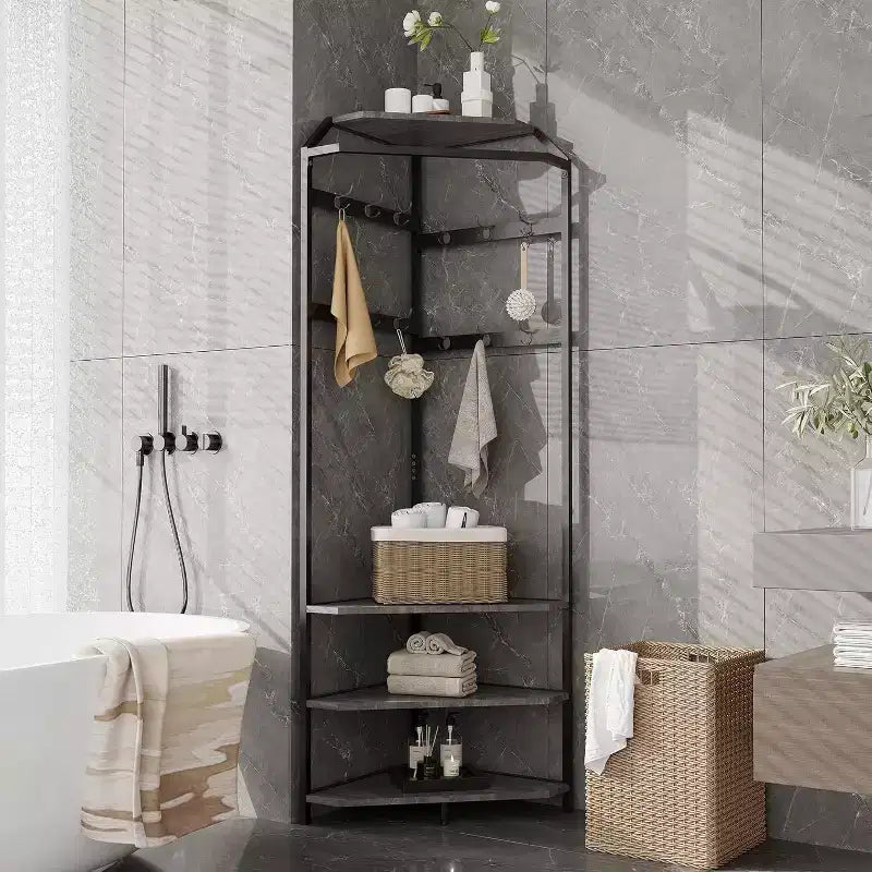 Multi-Level Corner Coat Rack, Entryway Hall Tree with Shoe Storage & 12 Hooks, 3-Tier Shelves for Compact Spaces in Bedroom/Living Room