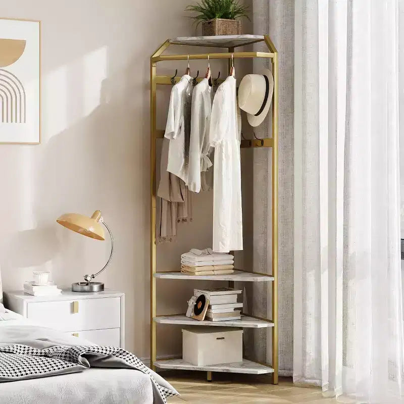 Multi-Level Corner Coat Rack, Entryway Hall Tree with Shoe Storage & 12 Hooks, 3-Tier Shelves for Compact Spaces in Bedroom/Living Room