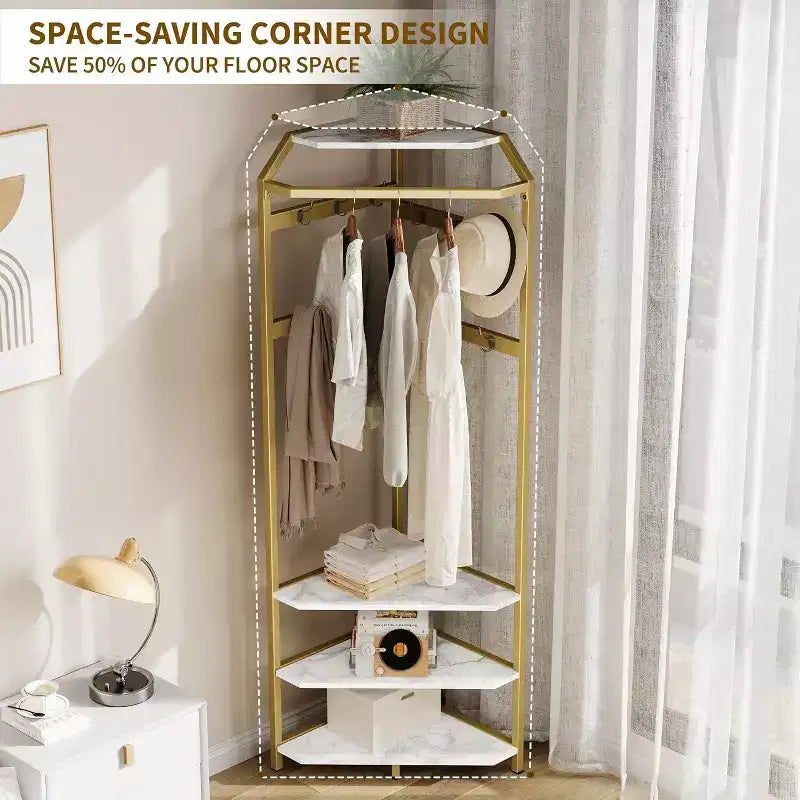 Multi-Level Corner Coat Rack, Entryway Hall Tree with Shoe Storage & 12 Hooks, 3-Tier Shelves for Compact Spaces in Bedroom/Living Room