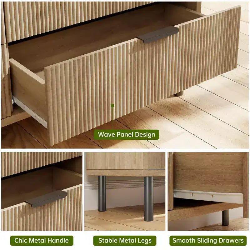 Wave Fluted 5 Drawer Dresser for Bedroom, Modern Wood Chest of Drawers with Wide Drawers, Closet Dresser Organizer