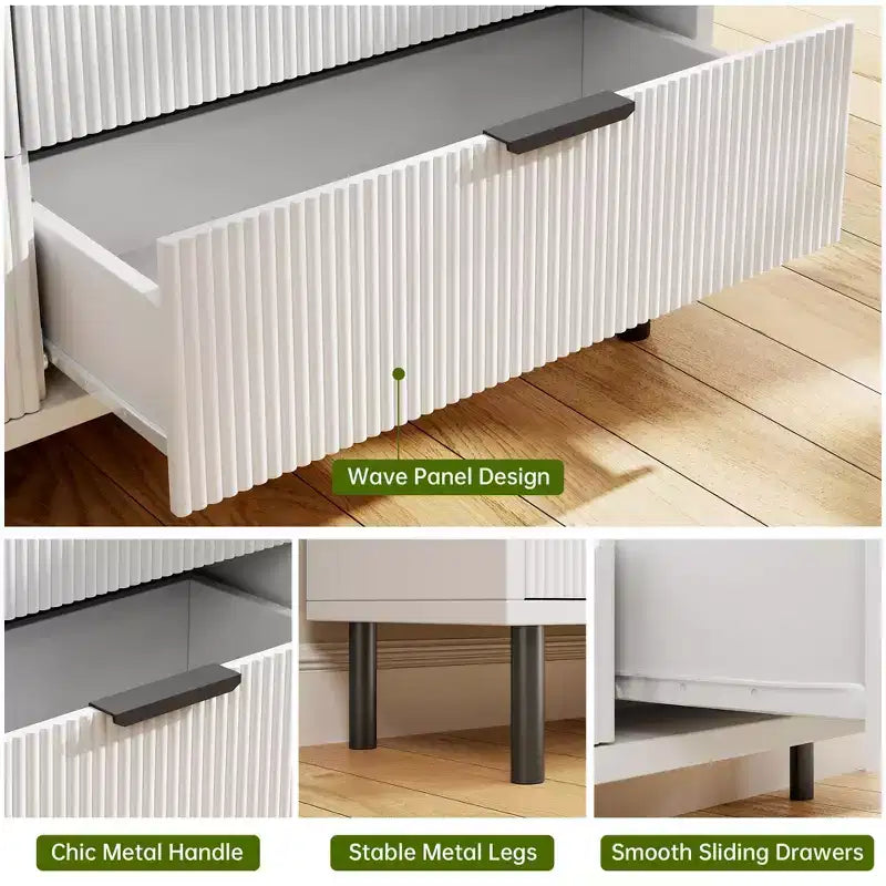 Wave Fluted 5 Drawer Dresser for Bedroom, Modern Wood Chest of Drawers with Wide Drawers, Closet Dresser Organizer