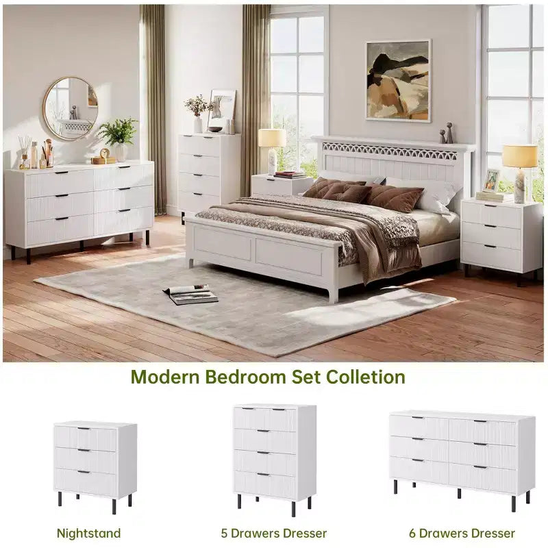 Wave Fluted 5 Drawer Dresser for Bedroom, Modern Wood Chest of Drawers with Wide Drawers, Closet Dresser Organizer