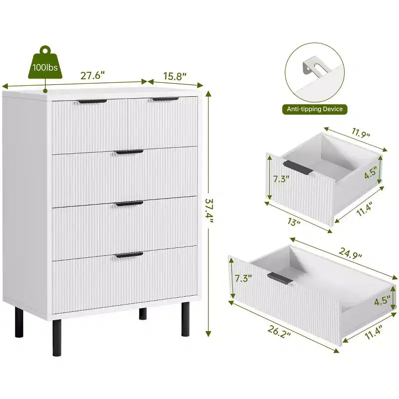Wave Fluted 5 Drawer Dresser for Bedroom, Modern Wood Chest of Drawers with Wide Drawers, Closet Dresser Organizer