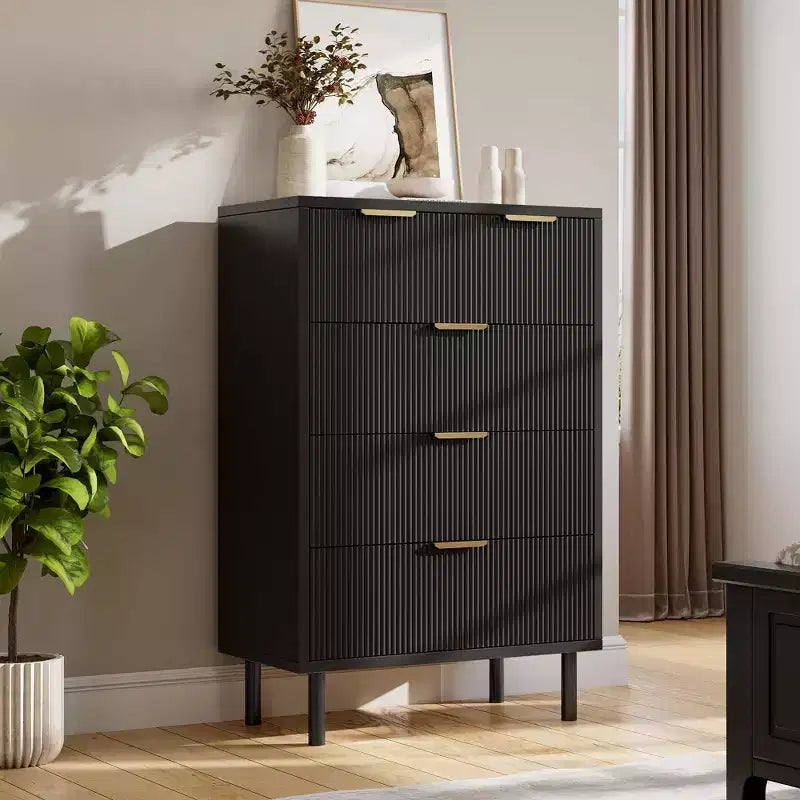 Wave Fluted 5 Drawer Dresser for Bedroom, Modern Wood Chest of Drawers with Wide Drawers, Closet Dresser Organizer