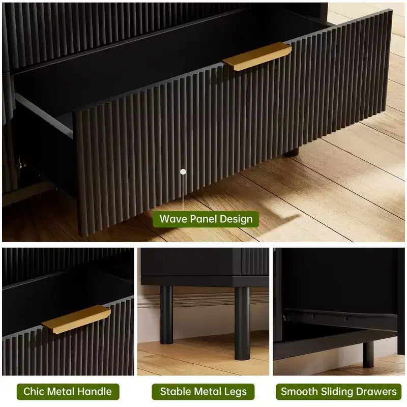Wave Fluted 5 Drawer Dresser for Bedroom, Modern Wood Chest of Drawers with Wide Drawers, Closet Dresser Organizer