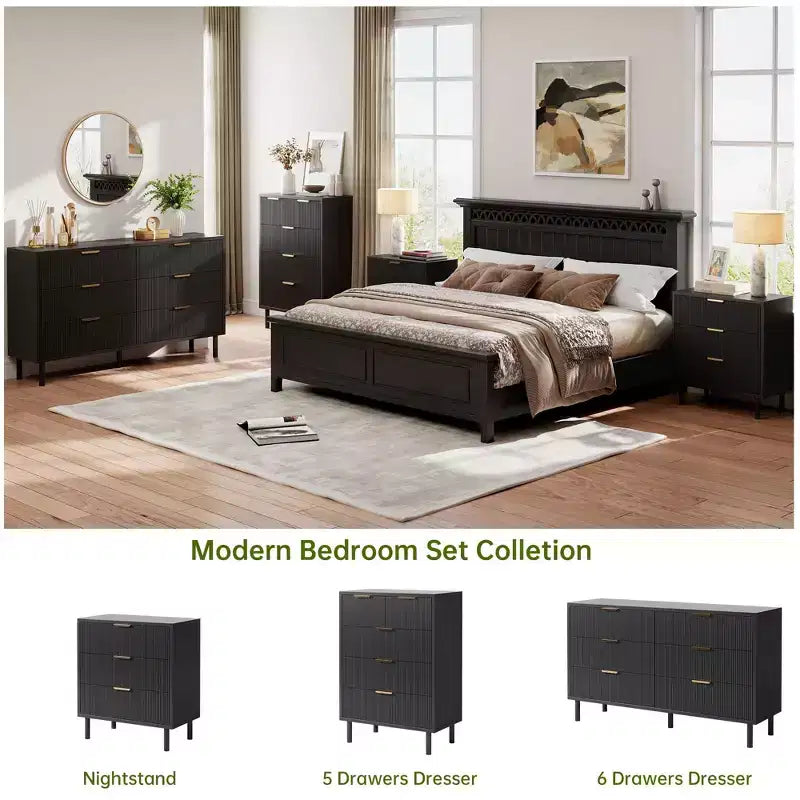 Wave Fluted 5 Drawer Dresser for Bedroom, Modern Wood Chest of Drawers with Wide Drawers, Closet Dresser Organizer